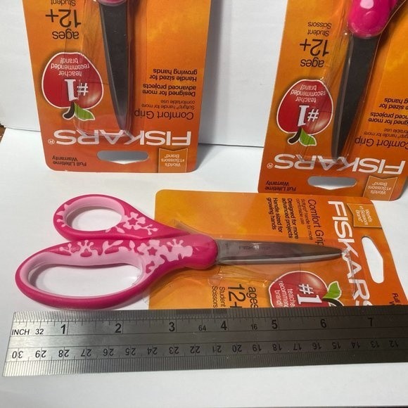 3 Fiskars Pink Comfort Grip Pointed Scissors - Picture 12 of 13
